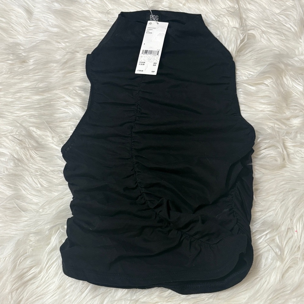 NWT BDG Black Flaws Mock Neck Ruched Top Sleeveless Size S
